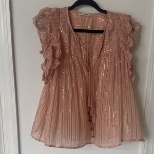 Ulla Johnson Shimmering Peach Ruffle Blouse
